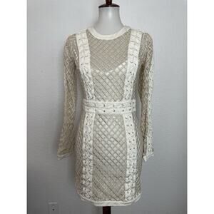 Bebe Dress Mini Lace Up Bodycon Print Semi Sheer